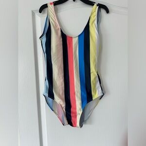 Retro Stripe Low Back One Piece Swimsuit - Size Medium